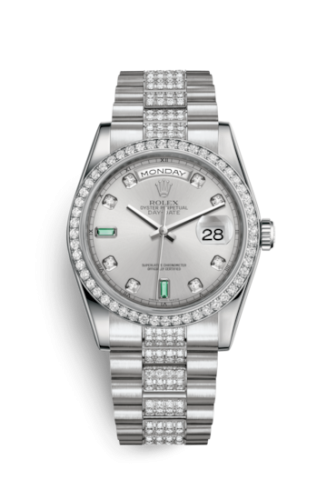 [118346-0083] Day-Date 36 Platinum Diamonds / President Diamonds / Silver Diamond Emerald