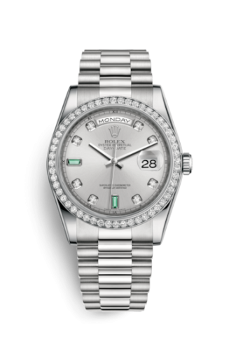 [118346-0084] Day-Date 36 Platinum Diamonds / President / Silver Diamond Emerald