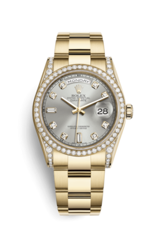 [118388-0065] Day-Date 36 Yellow Gold Diamonds / Oyster / Silver Diamond