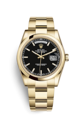 [118208-0095] Day-Date 36 Yellow Gold Domed / Oyster / Black