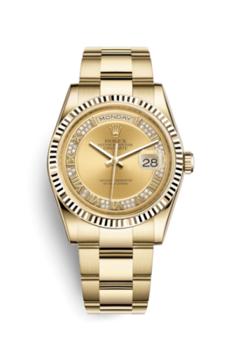[118238-0181] Day-Date 36 Yellow Gold Fluted / Oyster / Champagne Diamond