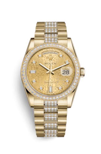 [118348-0089] Day-Date 36 Yellow Gold Diamonds / President Diamonds / Champagne Computer