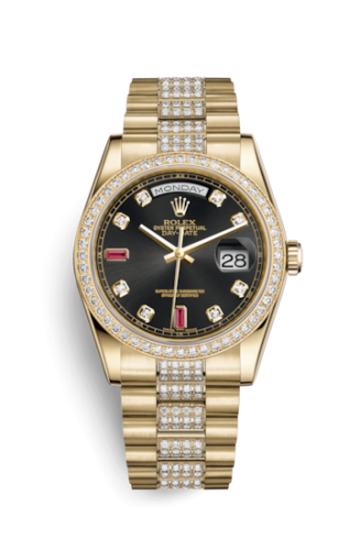 [118348-0149] Day-Date 36 Yellow Gold Diamonds / President Diamonds / Black Diamonds Rubies