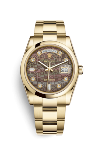 [118208-0139] Day-Date 36 Yellow Gold Domed / Oyster / Black MOP Computer