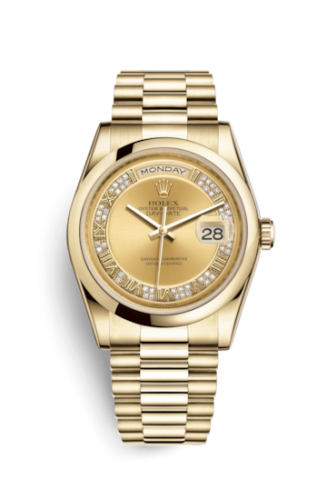 [118208-0326] Day-Date 36 Yellow Gold Domed / President / Champagne Roman