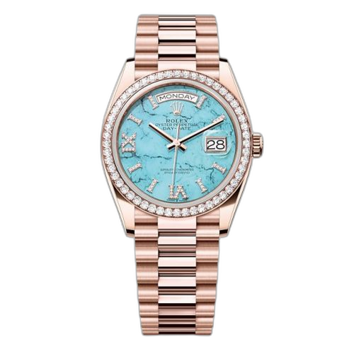 [128345RBR-0064 (aka: M128345RBR-0064)] Day-Date 36 Everose Gold - Diamond / Turquoise / President