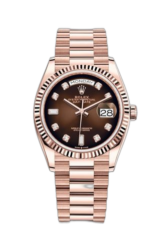 [128235-0037 (aka: M128235-0037)] Day-Date 36 Everose Gold / Fluted / Brown Ombré-Diamond / President