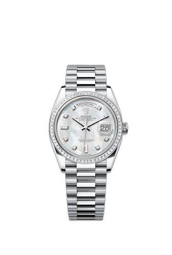 [128396TBR-0005] Day-Date 36 Platinum - Baguette / MOP / President
