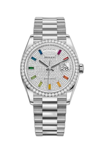 [128349RBR-0006] Day-Date 36 White Gold / Diamond / Paved-Rainbow / President