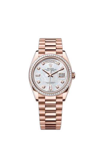 [128395TBR-0006 (aka: m128395tbr-0006)] Day-Date 36 Everose Gold - Baguette / MOP - Diamond / President