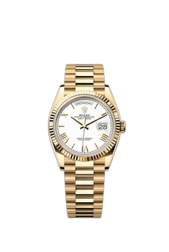 [128238-0113] Day-Date 36 Yellow Gold - Fluted / White - Roman / President