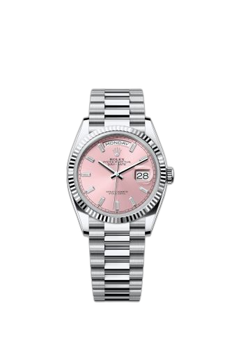 [128236-0024] Day-Date 36 Platinum - Fluted / Pink - Baguette / President