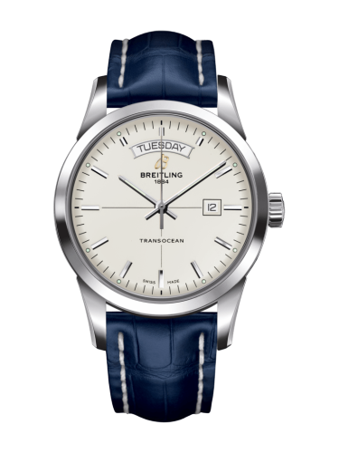 [A4531012/G751/732P/A20D.1] Transocean Day & Date Stainless Steel / Silver / Croco / Folding