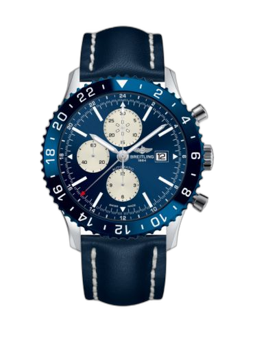 [Y2431016.C970.101X] Chronoliner Stainless Steel / Blue / Calf