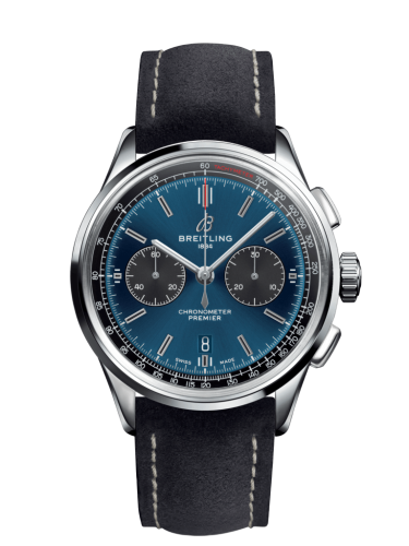 [AB0118A61C1X2 (aka: AB0118A6.CA20.498X.A20DSA.6)] Premier B01 Chronograph 42 Stainless Steel / Blue / Anthracite Nubuck / Folding