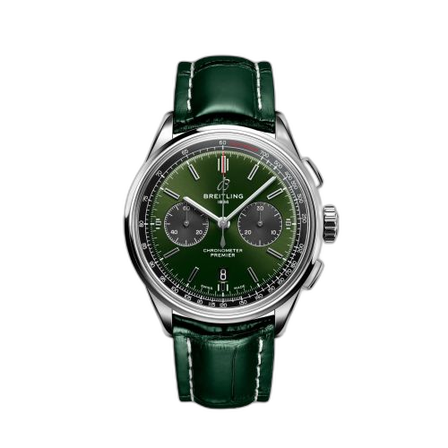 [AB0118221L1P1] Premier B01 Chronograph 42 Stainless Steel / Green / Alligator - Folding