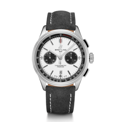 [AB0118221G1X1] Premier B01 Chronograph 42 Stainless Steel / Silver / Anthracite Nubuck / Folding