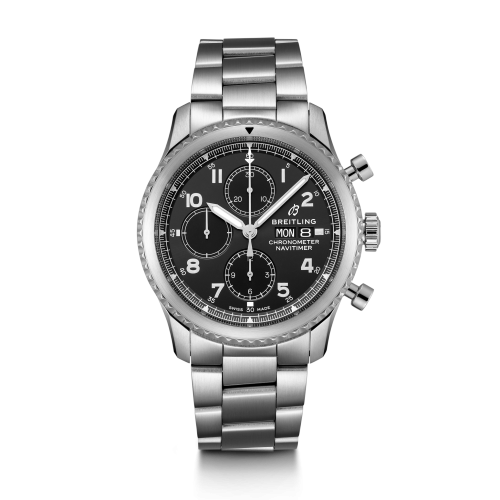 [A13314101B1A1 (aka: A1331410.BG69.189A)] Navitimer 8 Chronograph 43 Stainless Steel / Black / Bracelet