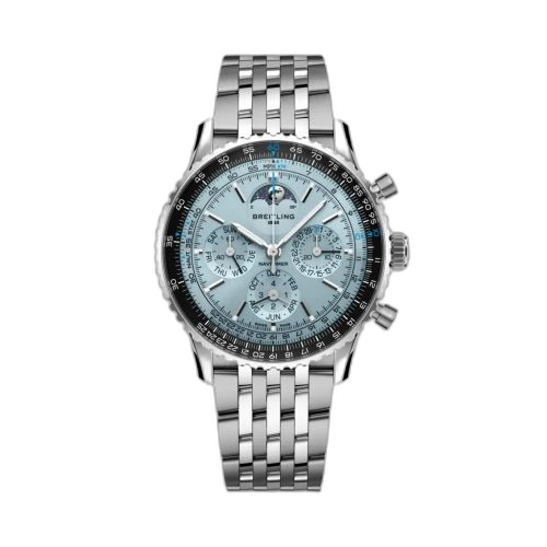 [PB1920251C1A1] Navitimer B19 Chronograph 43 Perpetual Calendar Stainless Steel - Platinum / Ice Blue / Bracelet