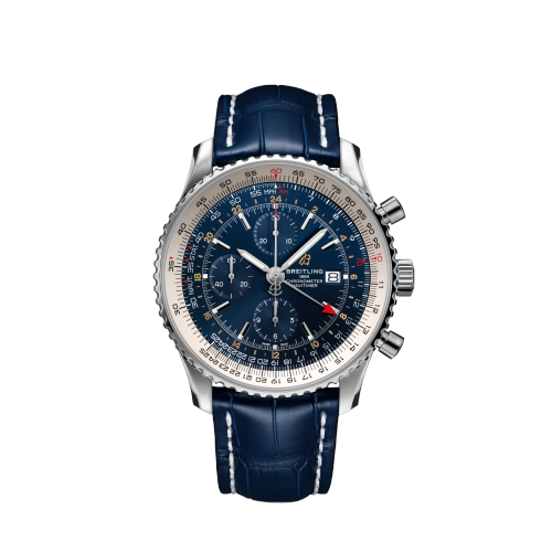 [A24322121C2P1] Navitimer 1 Chronograph GMT Stainless Steel / Blue / Croco / Pin