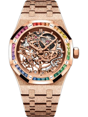 Royal Oak 37 Double Balance Wheel Openworked Frosted Pink Gold / Rainbow