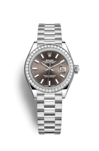 Lady-Datejust 28 Platinum Diamond / President / Dark Grey