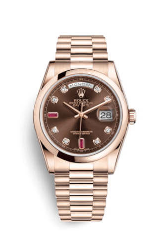 Day-Date 36 Everose Domed / President / Chocolate Diamonds Rubies