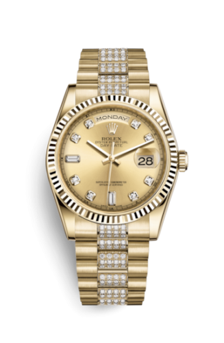 Day-Date 36 Yellow Gold Fluted / President Diamonds / Champagne Diamond