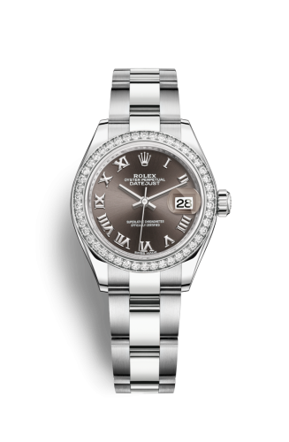 Lady-Datejust 28 Stainless Steel / Diamond / Grey - Roman / Oyster