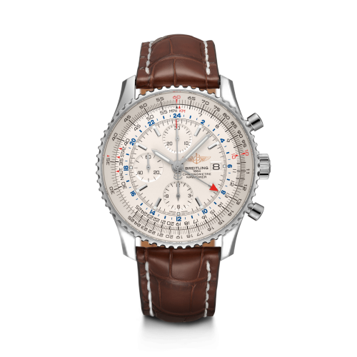 Navitimer World Stainless Steel / Silver / Croco / Pin
