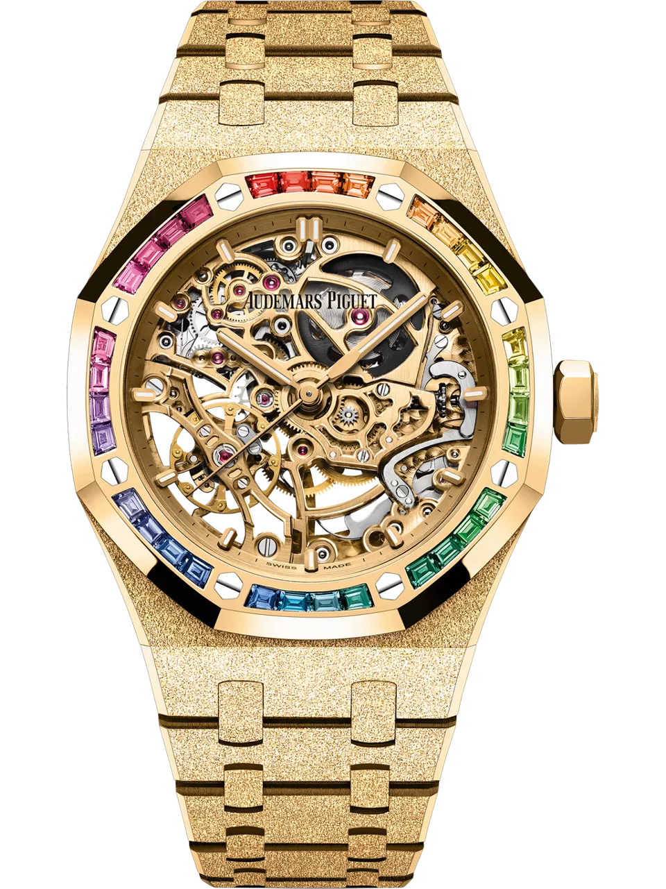Royal Oak 37 Double Balance Wheel Openworked Frosted Yellow Gold / Rainbow
