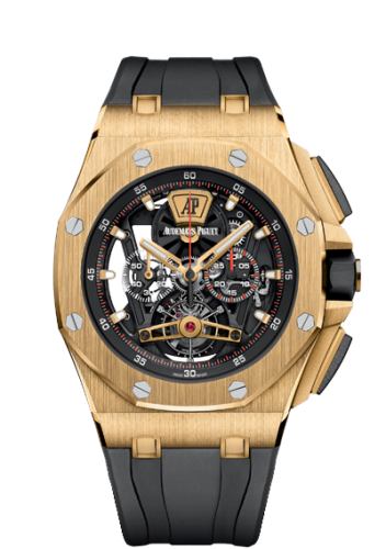 [26407BA.OO.A002CA.01] Royal Oak Offshore Tourbillon Chronograph Openworked Yellow Gold / Rubber