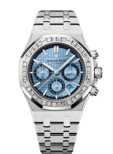 [26318BC.ZZ.1256BC.01] Royal Oak Chronograph 38 White Gold / Diamond / Light Blue