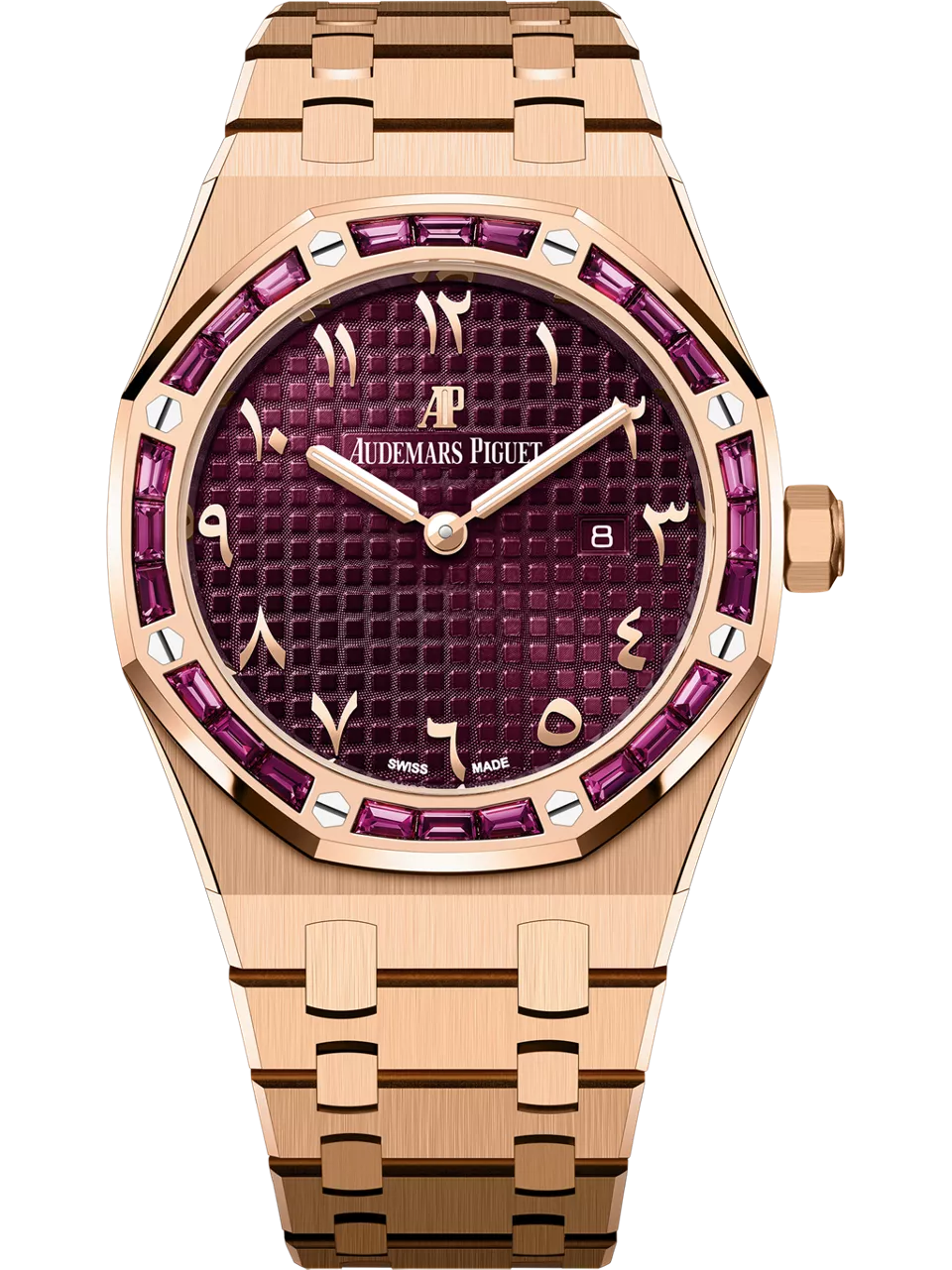 [67656OR.GR.1261OR.01] Royal Oak 67656 Quartz Pink Gold - Garnets / Purple - Eastern Arabic
