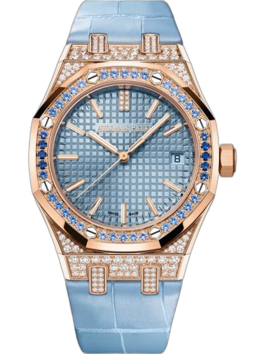 [15551OR.ZS.D344CR.01] Royal Oak Selfwinding 37 Pink Gold - Sapphires / Green / Strap