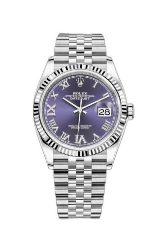 [126234-0021] Datejust 36 Stainless Steel / Fluted / Aubergine Roman-Diamonds / Jubilee