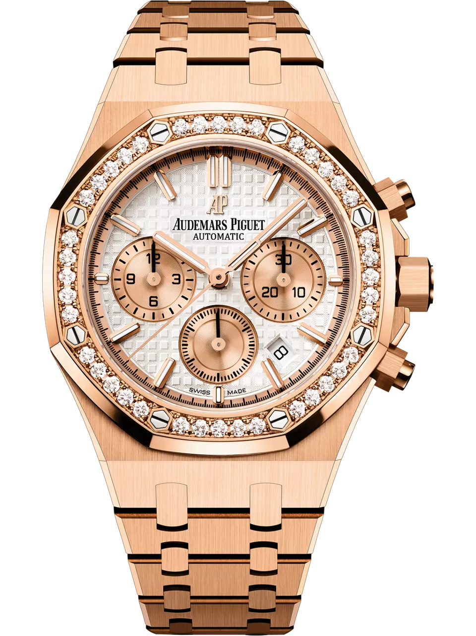 [26315OR.ZZ.1256OR.01] Royal Oak Chronograph 38 Pink Gold / Diamond / Silver
