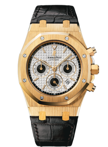 [26022BA.OO.D098CR.01] Royal Oak 26022 Chronograph Yellow Gold / Silver / Strap