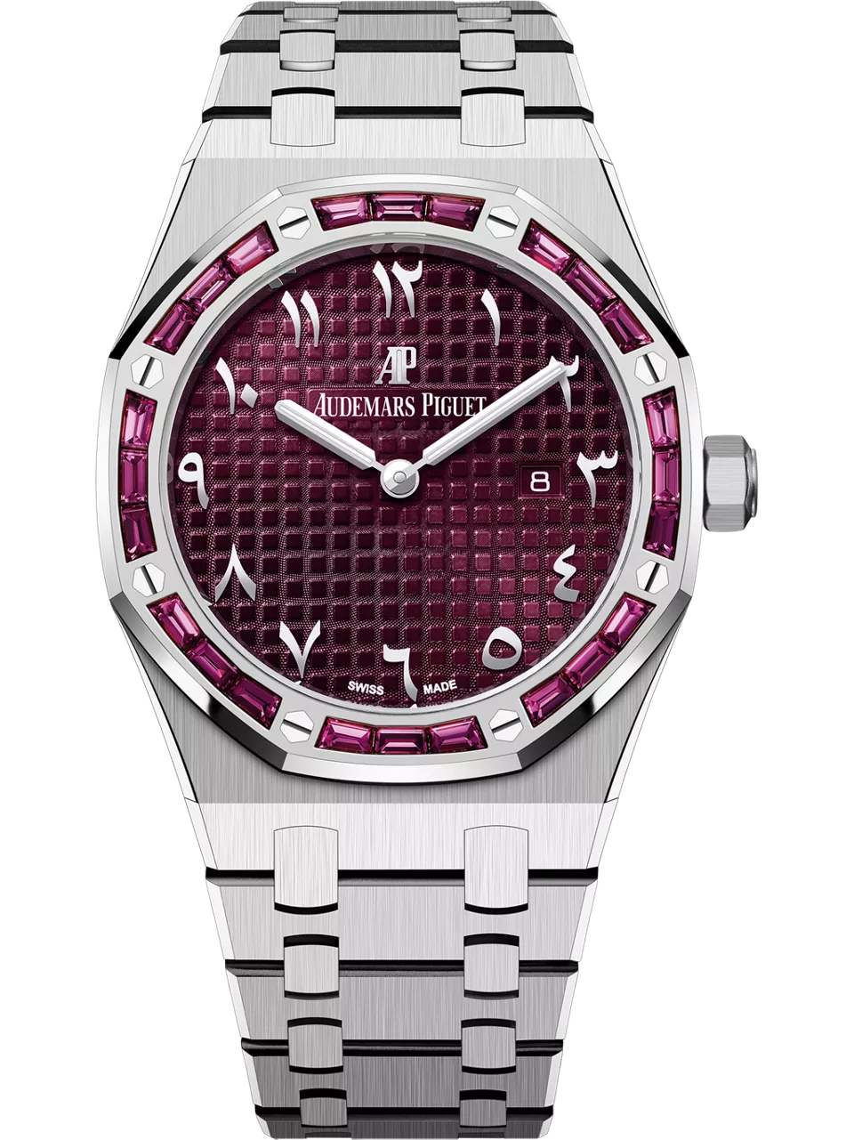 [67656BC.GR.1261BC.01] Royal Oak 67656 Quartz White Gold - Garnets / Purple - Eastern Arabic