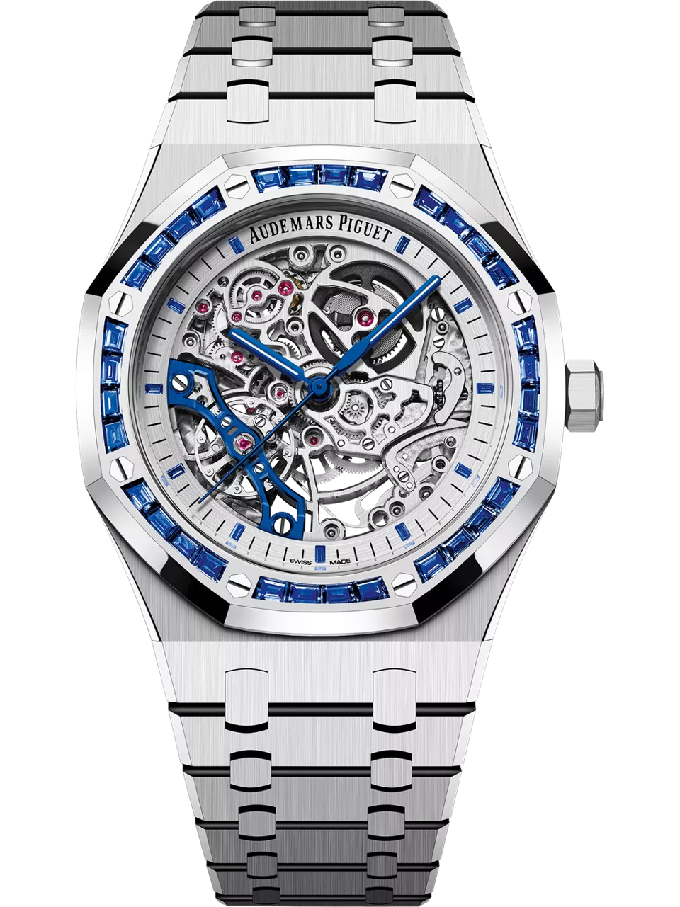 [15412BC.SS.1220BC.02] Royal Oak 41 Double Balance Wheel Openworked White Gold / Baguette Blue Sapphire