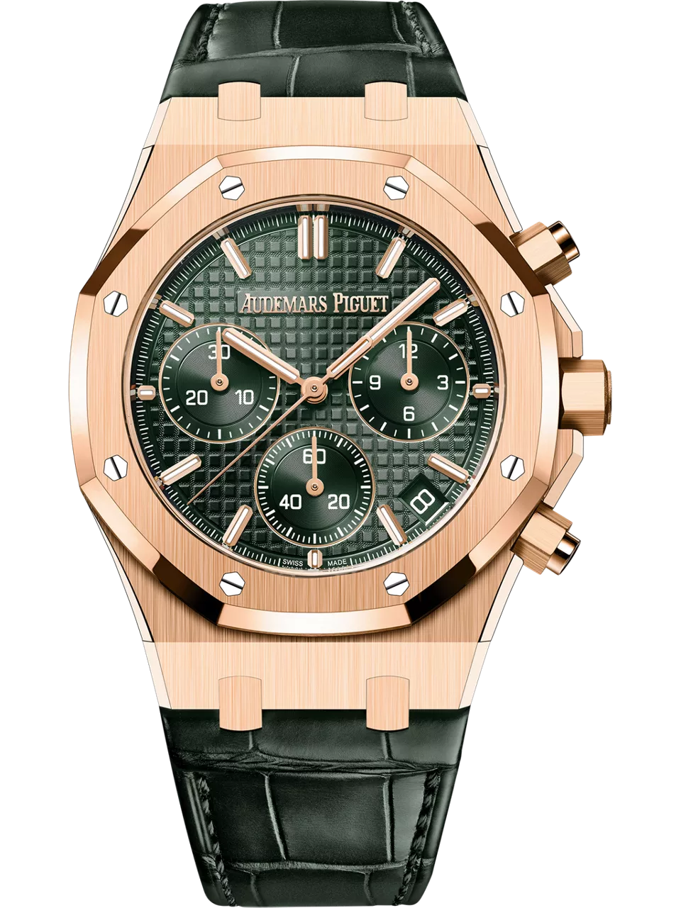 [26240OR.OO.D404CR.02] Royal Oak Chronograph 41 Pink Gold / Green / Strap