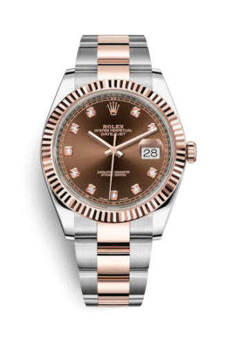 [126331-0003] Datejust 41 Rolesor Everose Fluted / Oyster / Chocolate - Diamond