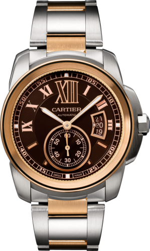 [W7100050] Calibre de Cartier 42 Stainless Steel / Pink Gold / Chocolate / Bracelet