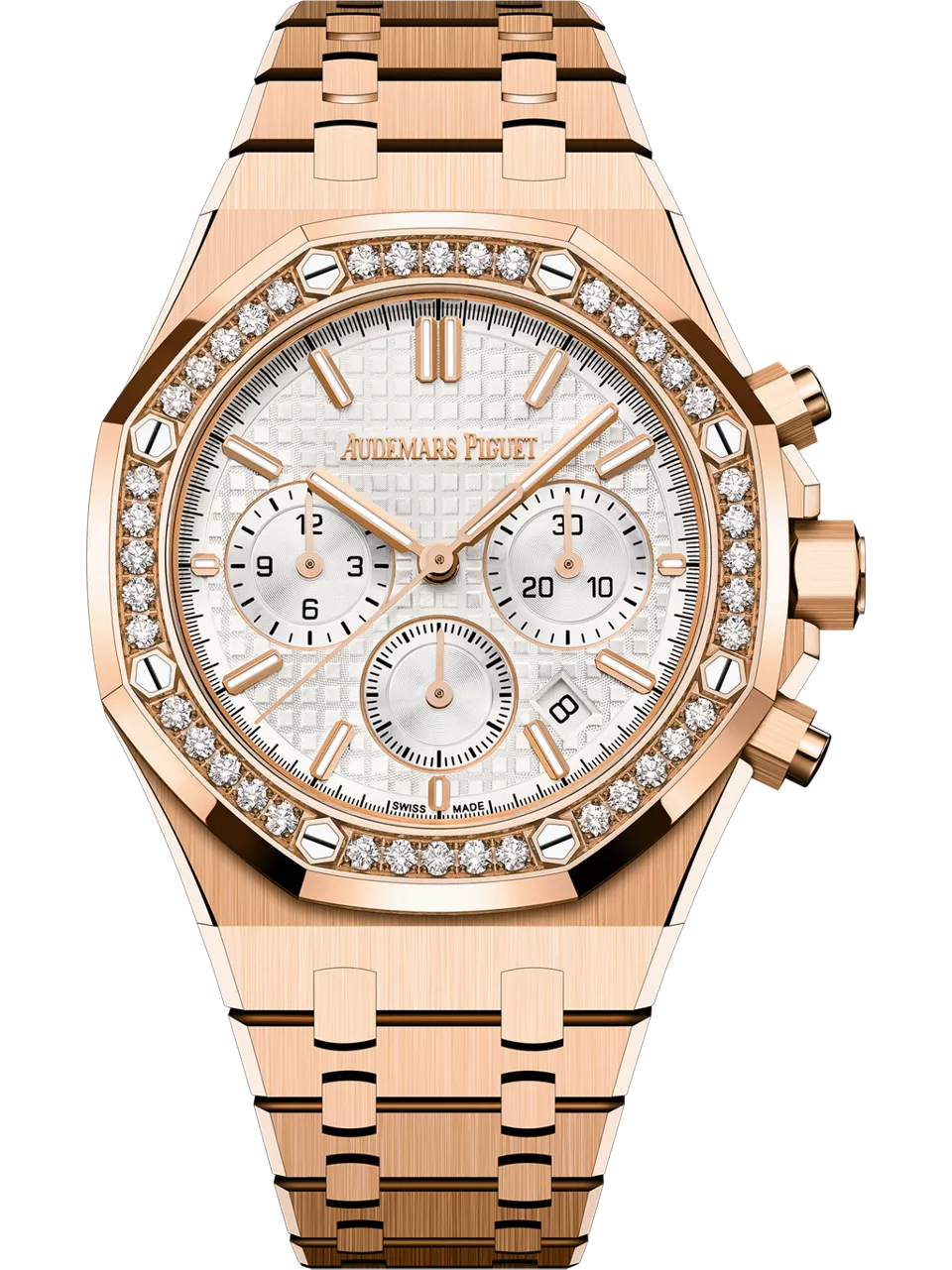 [26715OR.ZZ.1356OR.01] Royal Oak Chronograph 38 Pink Gold - Diamond / Silver