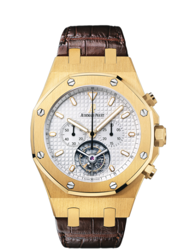 [25977BA.OO.D088CR.01] Royal Oak Tourbillon Chronograph Yellow Gold / Silver / Strap