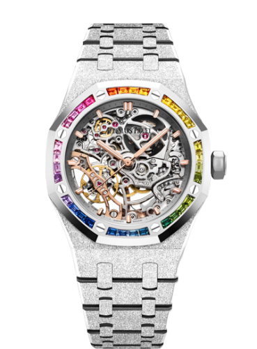[15468BC.YG.1259BC.01] Royal Oak 37 Double Balance Wheel Openworked Frosted White Gold / Rainbow