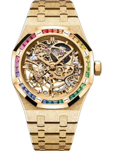 [15468BA.YG.1259BA.01] Royal Oak 37 Double Balance Wheel Openworked Frosted Yellow Gold / Rainbow