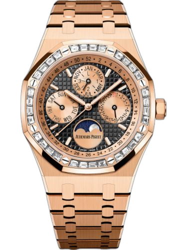 [26614OR.ZZ.1220OR.01] Royal Oak Perpetual Calendar 41 Pink Gold - Baguette / Black