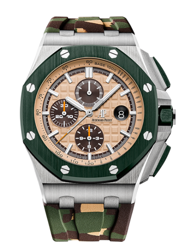 [26400SO.OO.A054CA.01] Royal Oak Offshore 44 Stainless Steel / Ceramic / Beige / Rubber