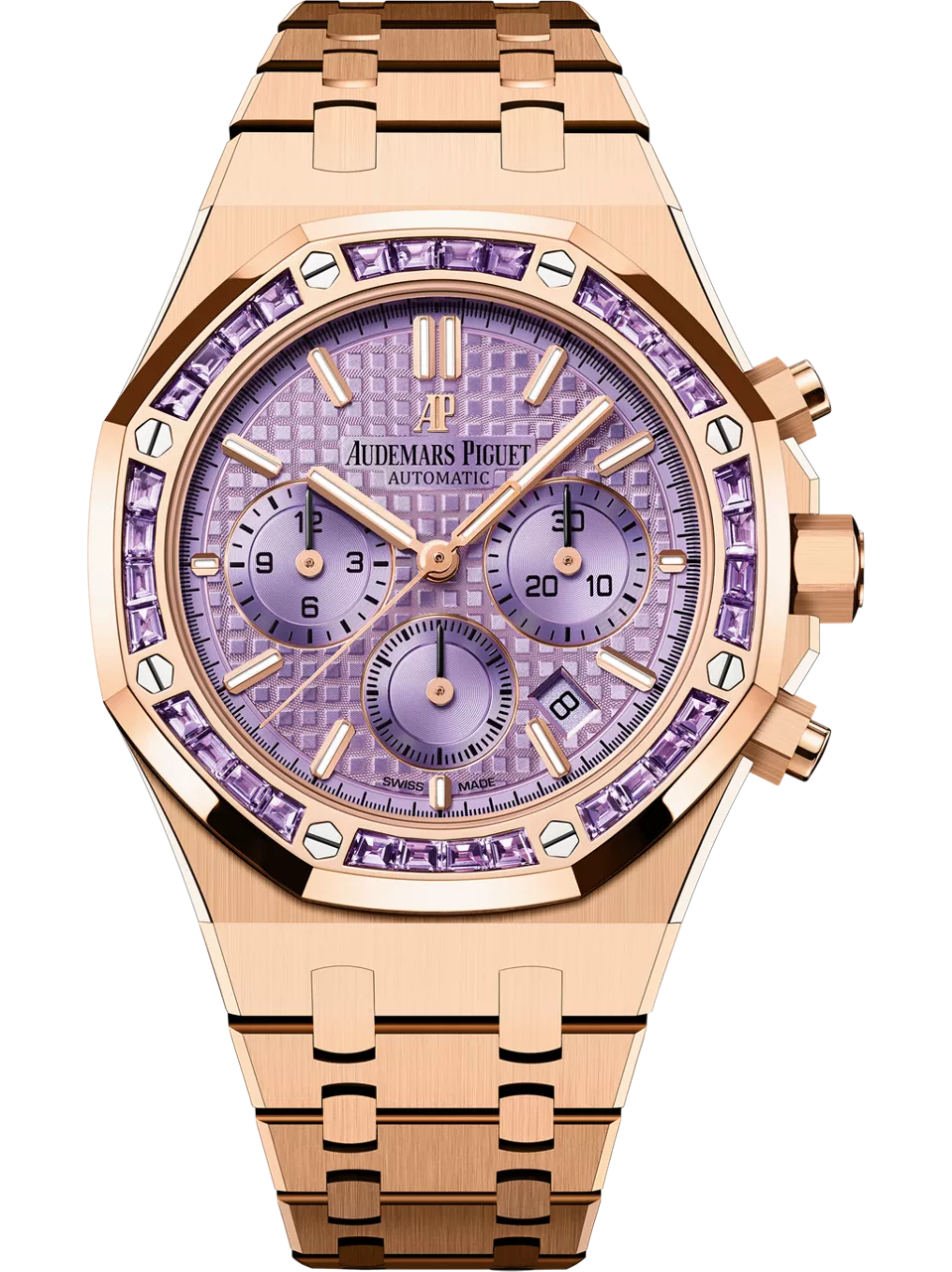[26319OR.AY.1256OR.01] Royal Oak Chronograph 38 Pink Gold / Amethysts / Purple